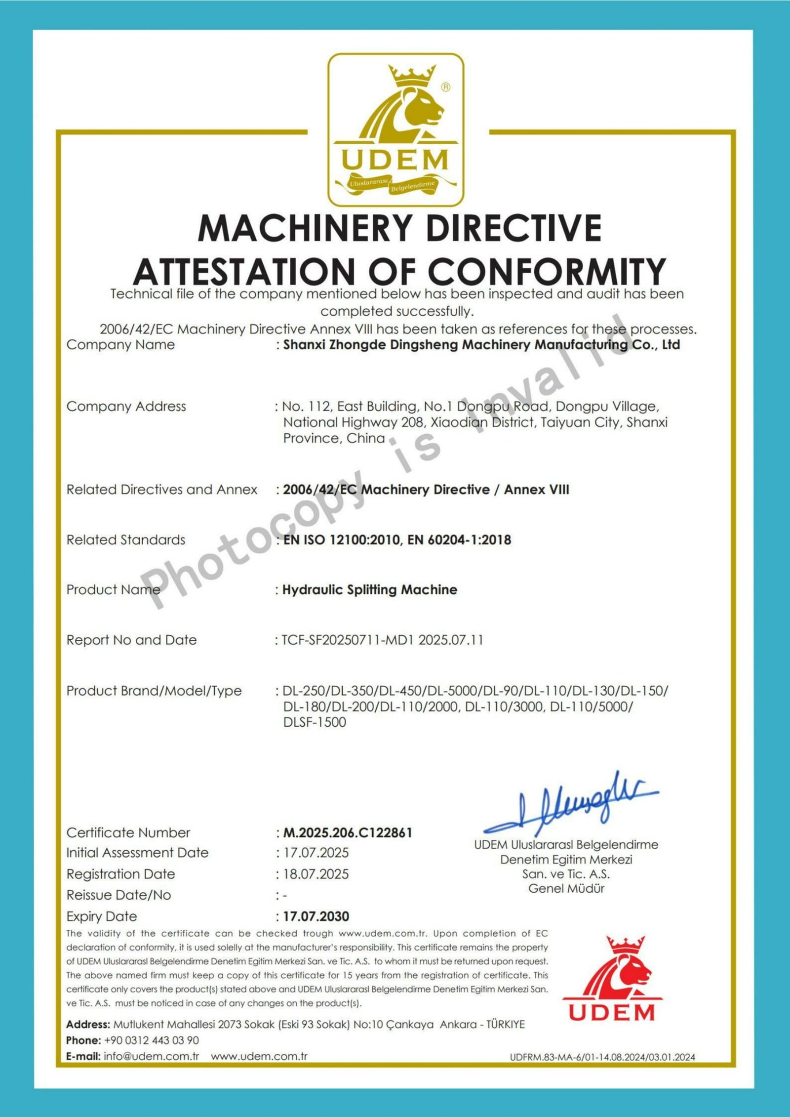 Hydraulic Splitter CE Certificate - Zhongde Dingli Static Rock Excavation